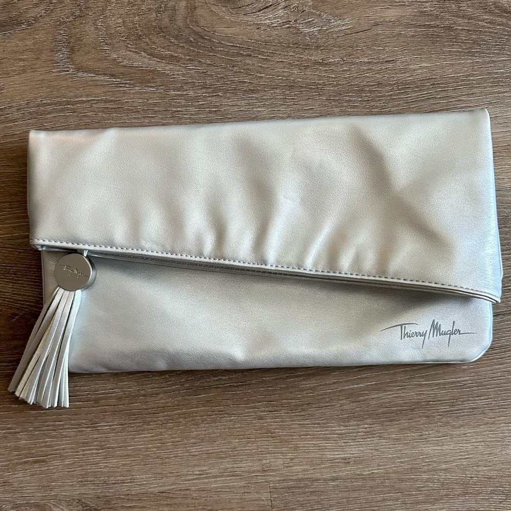 Thierry Mugler Silver Metallic Fold Over Clutch